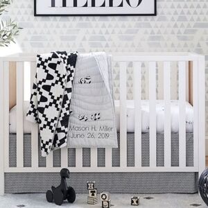Pottery Barn Kids NEW Geo Jacquard Crib Skirt  Black and White Infant Baby